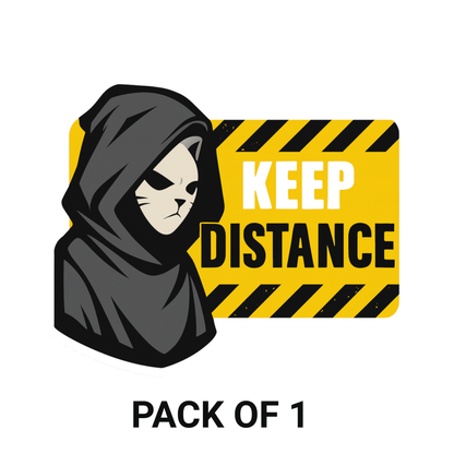 Smeeps Keep Distance Sticker – 10.41 x 12.7 cm Car & Bike Vinyl Decal | Hooded Character Safety Warning Design | Waterproof & Durable