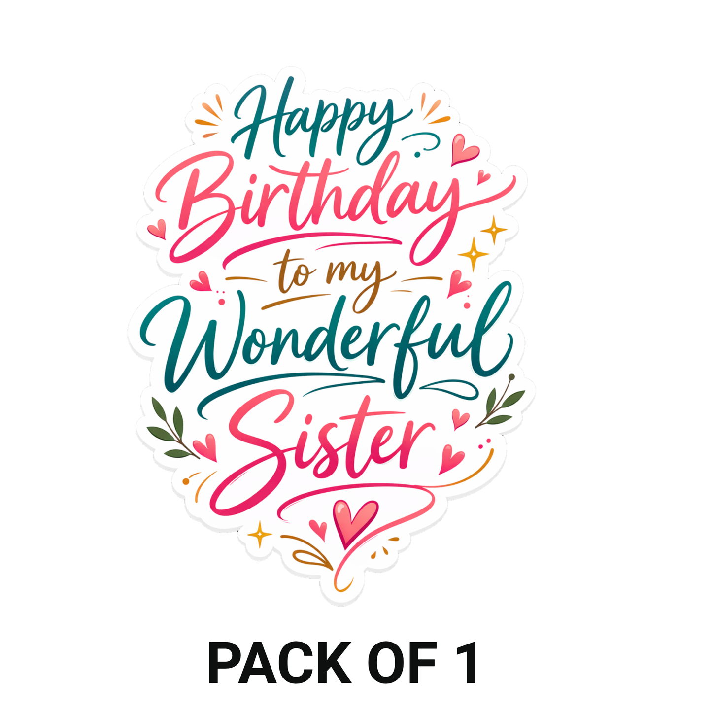 Smeeps Happy Birthday to My Wonderful Sister Sticker – 10.16 × 7.62 cm (4 × 3 Inch) Waterproof Vinyl Die-Cut Birthday Sticker for Sister Gift Decoration, Scrapbook, Greeting Cards & Party Supplies | Pack of 1