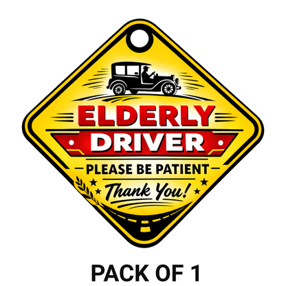 Smeeps Elderly Driver Hanging Sign – 20.32 × 21.34 cm (8 × 8.4 Inch) Waterproof Senior Citizen Driving Safety Car Hanging Board with Suction Cup | Please Be Patient Vehicle Warning Sign