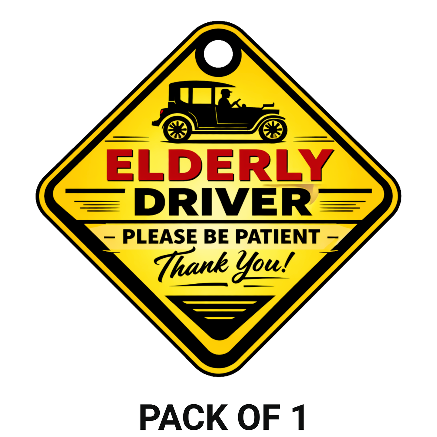 Smeeps Elderly Driver Hanging Sign – 20.32 × 20.83 cm (8 × 8.2 Inch) Waterproof Safety Car Hanging Board with Suction Cup | Senior Citizen Driving Warning Vehicle Sign