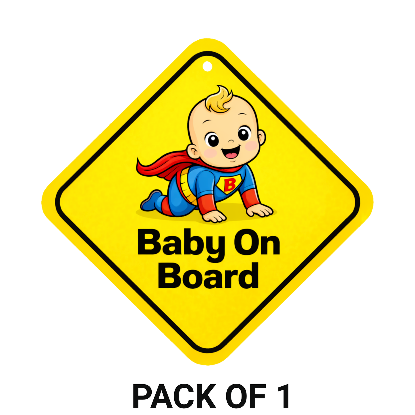 Smeeps Baby On Board Hanging Sign – 20.32 × 20.32 cm (8 × 8 Inch) Cute Super Baby Waterproof Car Hanging Board with Suction Cup | Cartoon Baby Safety Vehicle Warning Sign