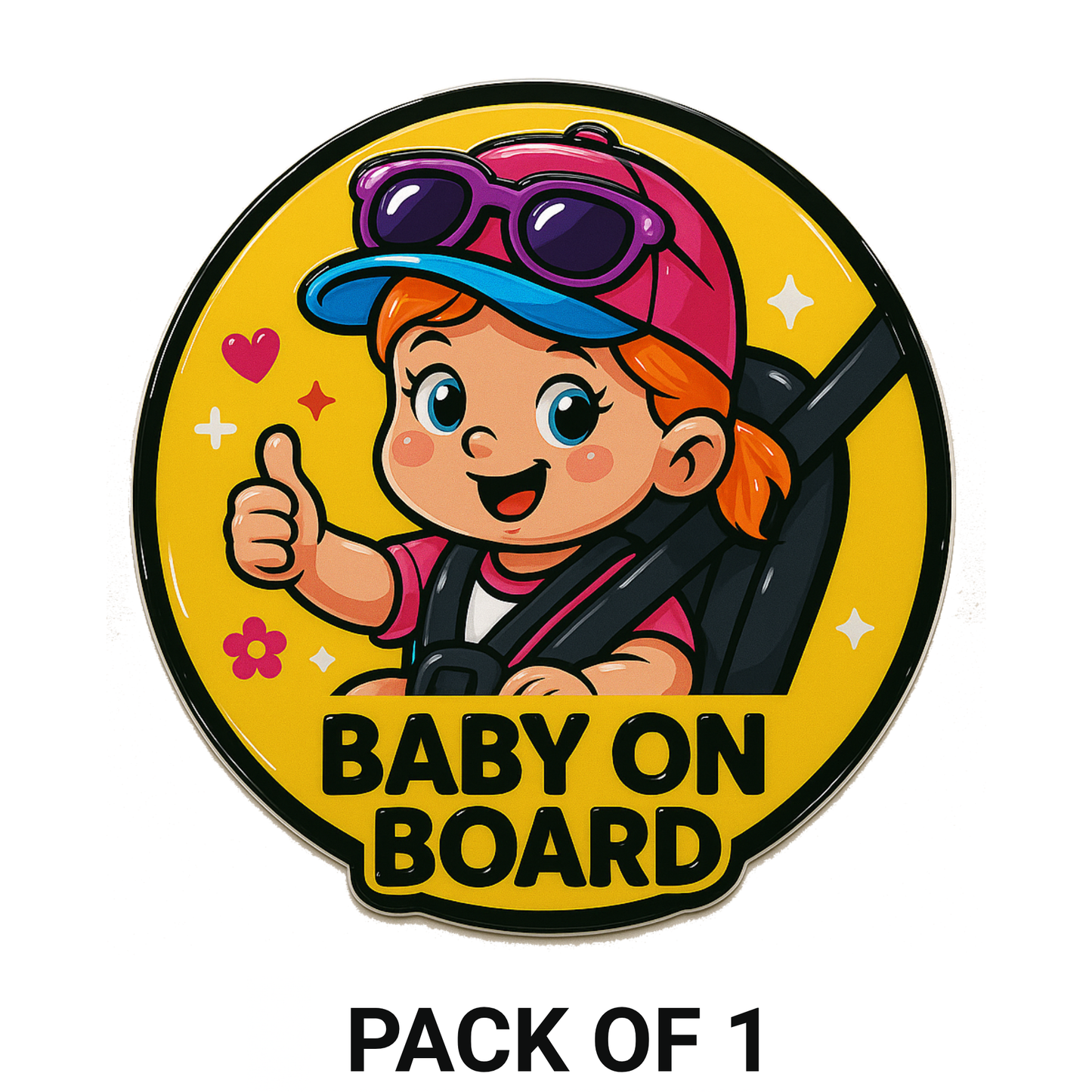 Smeeps Baby On Board Car Sticker – 14 x 14 cm Yellow Safety Vinyl Decal | Waterproof Seatbelt Cartoon Design for Car Rear Glass