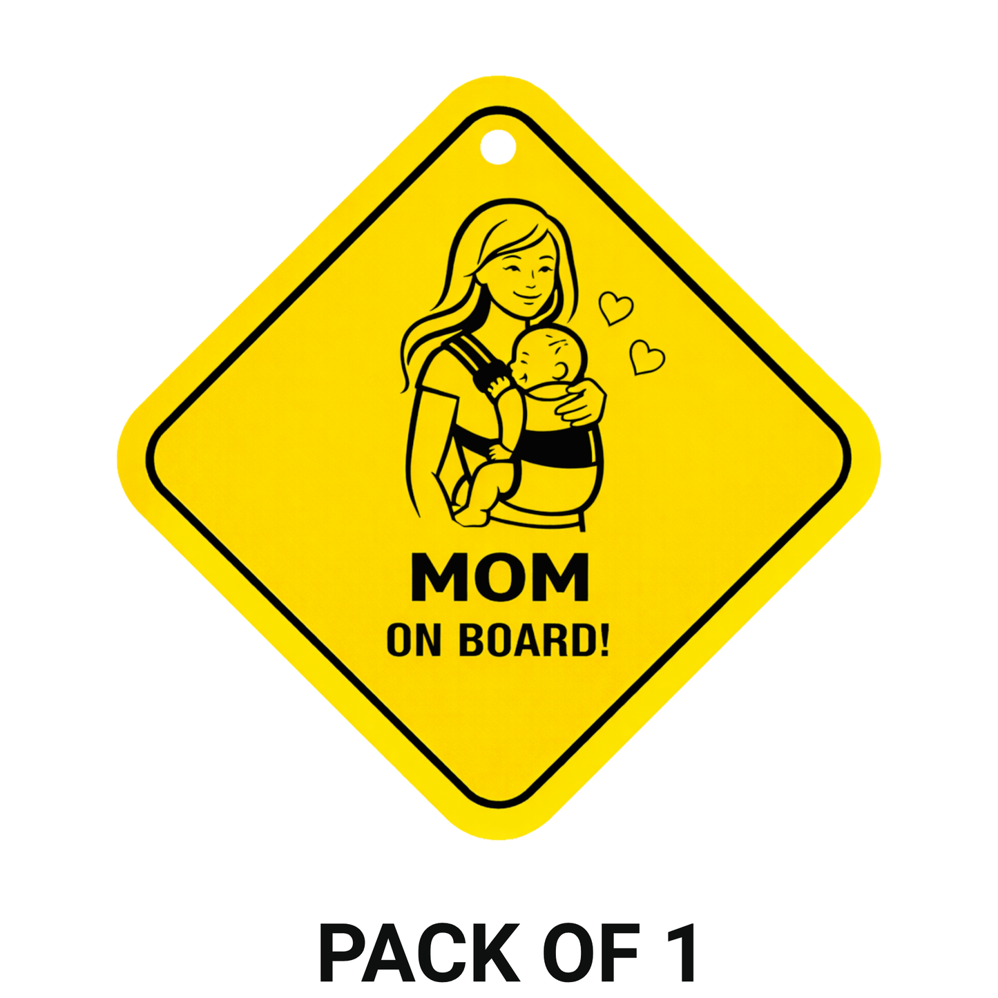 Smeeps Mom On Board Hanging Sign – 20.32 × 20.32 cm (8 × 8 Inch) Waterproof Baby Safety Car Hanging Board with Suction Cup | Mother & Baby Design Pack of 1