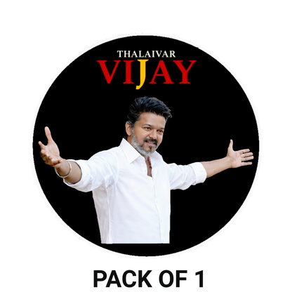 Smeeps Thalaivar Vijay Circular Car Sticker – 10.42 × 10.42 cm (4.1 × 4.1 Inch) Premium Vinyl Decal | Black Background Design | Waterproof UV Resistant Wash Proof | Pack of 1