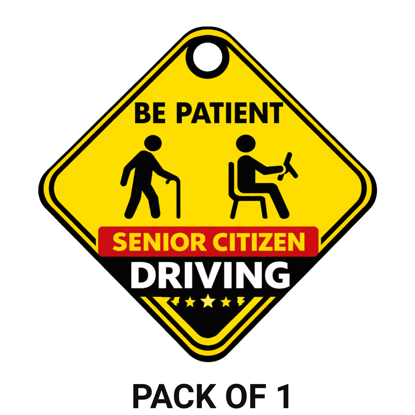 Smeeps Senior Citizen Driving Hanging Sign – 20.32 × 20.32 cm (8 × 8 Inch) Waterproof Safety Car Hanging Board with Suction Cup | Be Patient Elderly Driver Warning Sign