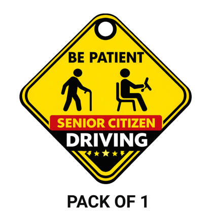 Smeeps Senior Citizen Driving Hanging Sign – 20.32 × 20.32 cm (8 × 8 Inch) Waterproof Safety Car Hanging Board with Suction Cup | Be Patient Elderly Driver Warning Sign