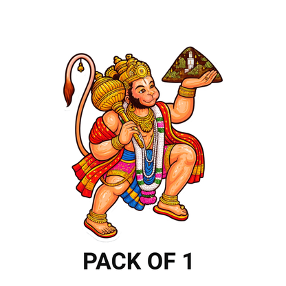 Smeeps Lord Hanuman Sticker – 11.43 x 9.65 cm Car & Bike Vinyl Decal | Sankat Mochan Carrying Sanjeevani Design | Waterproof & Durable