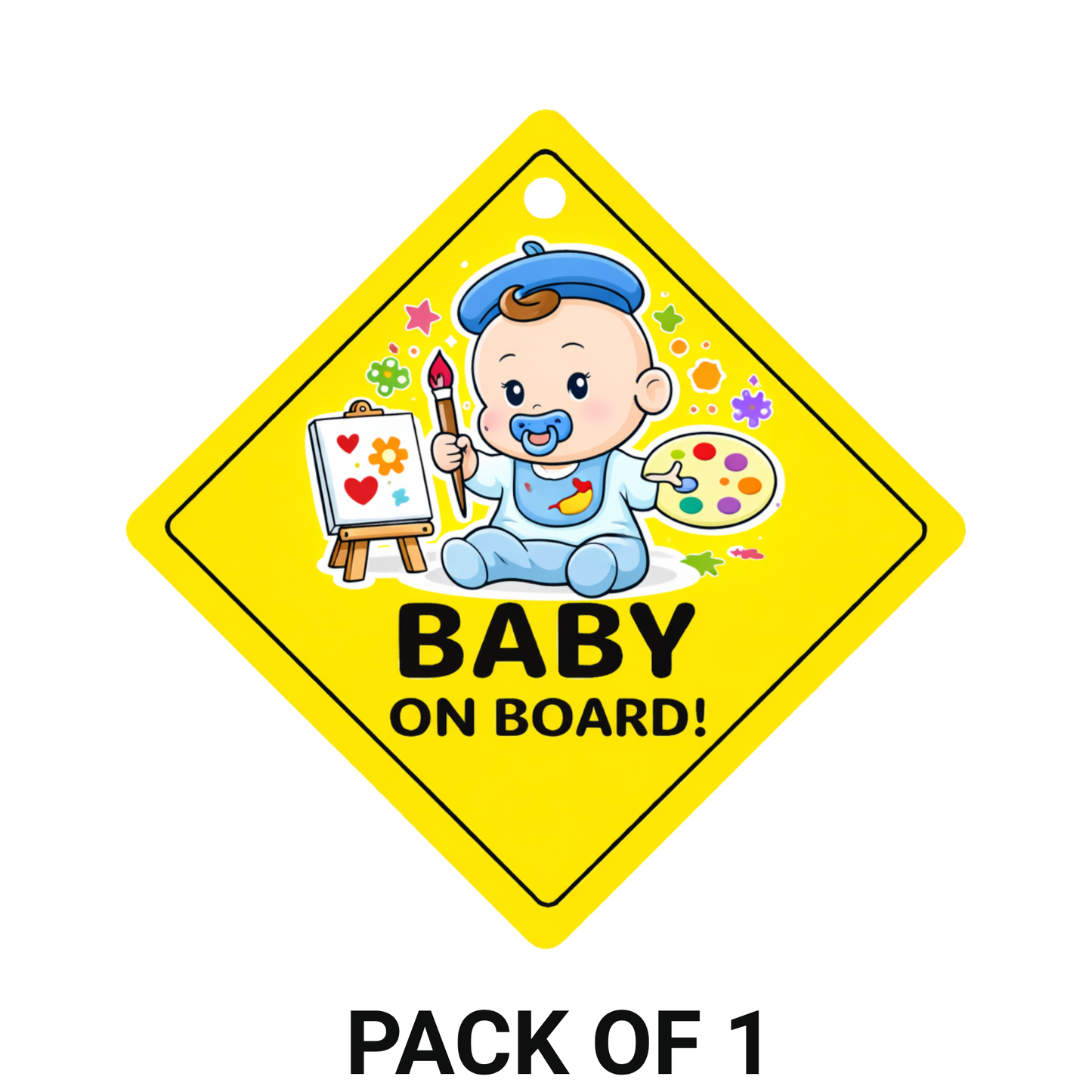 Smeeps Baby Artist On Board Hanging Sign – 20.32 × 20.32 cm (8 × 8 Inch) Cute Painter Baby Waterproof Car Hanging Board with Suction Cup | Baby Safety Vehicle Warning Sign