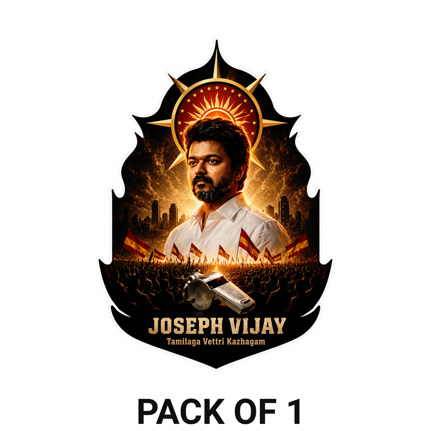 Thalapathy Vijay “Joseph Vijay” Die-Cut Sticker – 11.43 × 8.12 cm (4.5 × 3.2 Inch) Waterproof UV Resistant Vinyl Car & Bike Sticker for Car, Helmet, Laptop & Rear Glass | Premium Tamilaga Vettri Kazhagam Fan Art Decal Pack of 1