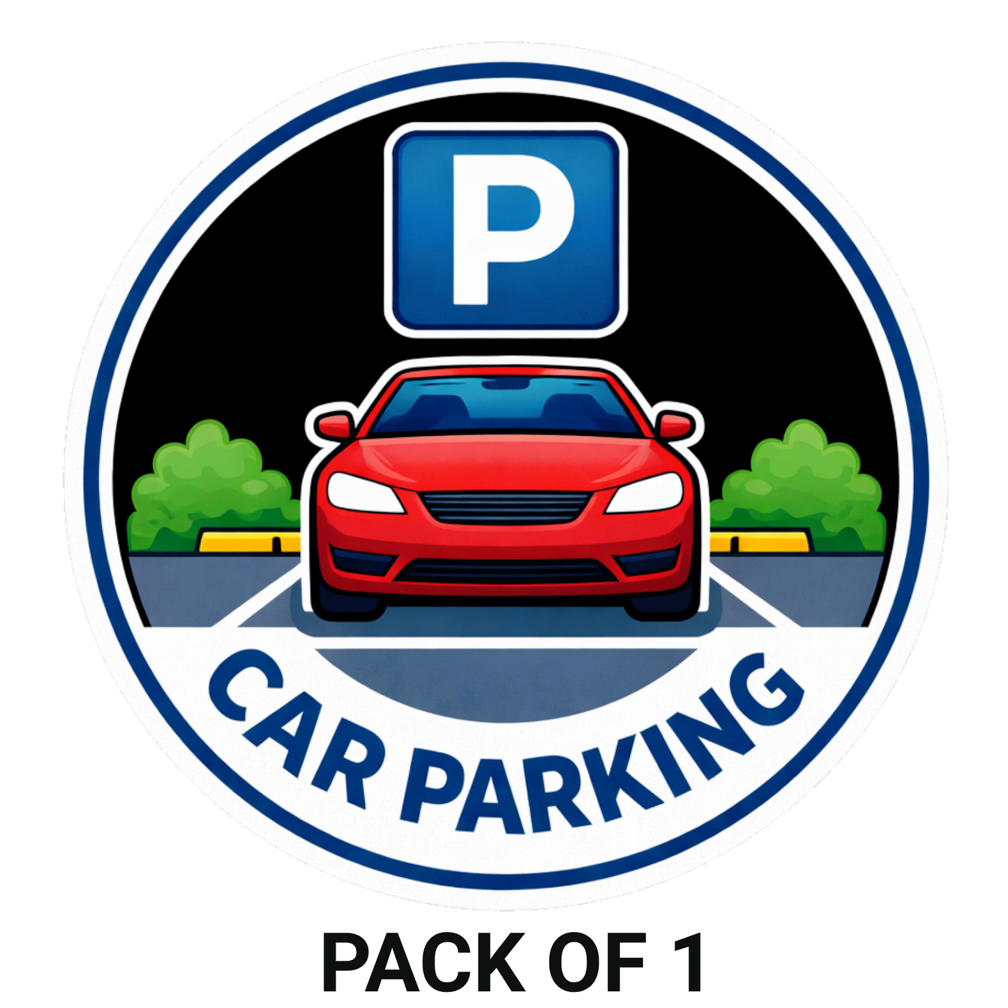Smeeps Car Parking Sticker – 15.49 × 15.24 cm (6.1 × 6 Inch) Premium Vinyl Decal | Round Car Parking Sign with “P” Symbol & Car Illustration | Waterproof UV Resistant Wash Proof | Pack of 1