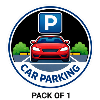 Smeeps Car Parking Sticker – 15.49 × 15.24 cm (6.1 × 6 Inch) Premium Vinyl Decal | Round Car Parking Sign with “P” Symbol & Car Illustration | Waterproof UV Resistant Wash Proof | Pack of 1