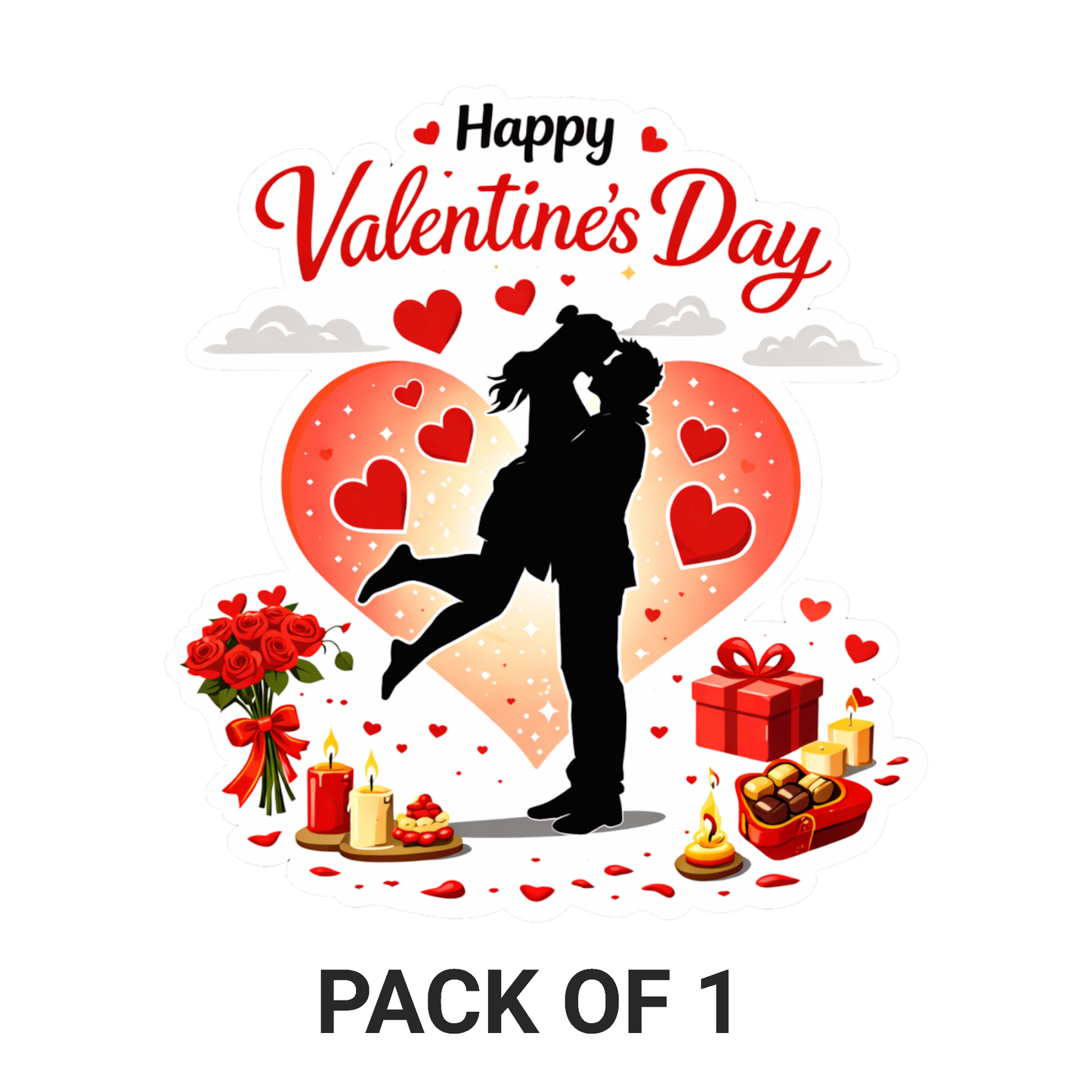 Smeeps Happy Valentine’s Day Kiss Couple Sticker – 10.16 × 9.15 cm (4 × 3.6 Inch) Premium Vinyl Decal | Romantic Love Heart Design | Waterproof UV Resistant Wash Proof | Pack of 1
