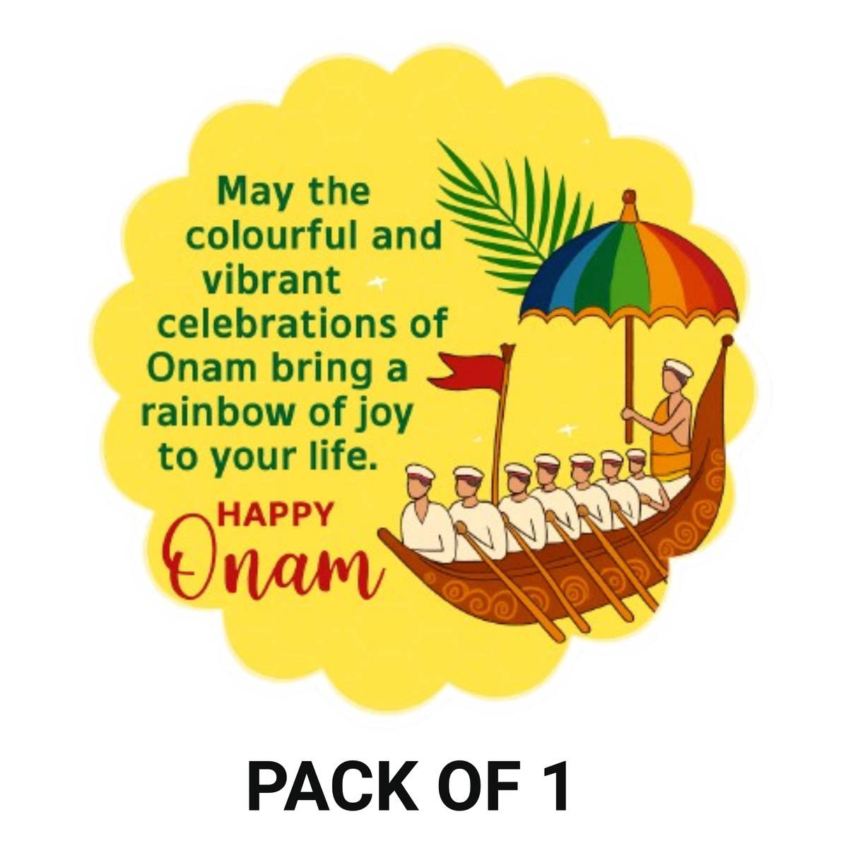 Smeeps Happy Onam Sticker – 8.89 x 8.89 cm Yellow Floral Boat Festival Vinyl Decal | Waterproof & UV-Resistant Kerala Onam Celebration Sticker