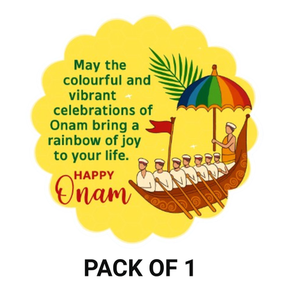 Smeeps Happy Onam Sticker – 8.89 x 8.89 cm Yellow Floral Boat Festival Vinyl Decal | Waterproof & UV-Resistant Kerala Onam Celebration Sticker