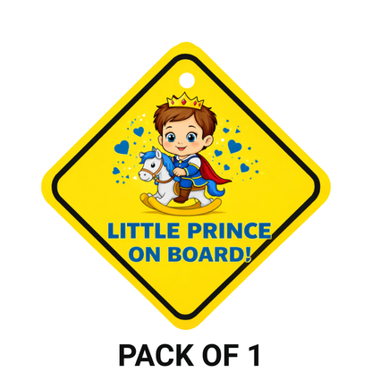 Smeeps Little Prince On Board Hanging Sign – 20.58 × 20.32 cm (8.1 × 8 Inch) Waterproof Baby Safety Car Hanging Board with Suction Cup | Cute Prince Cartoon Design