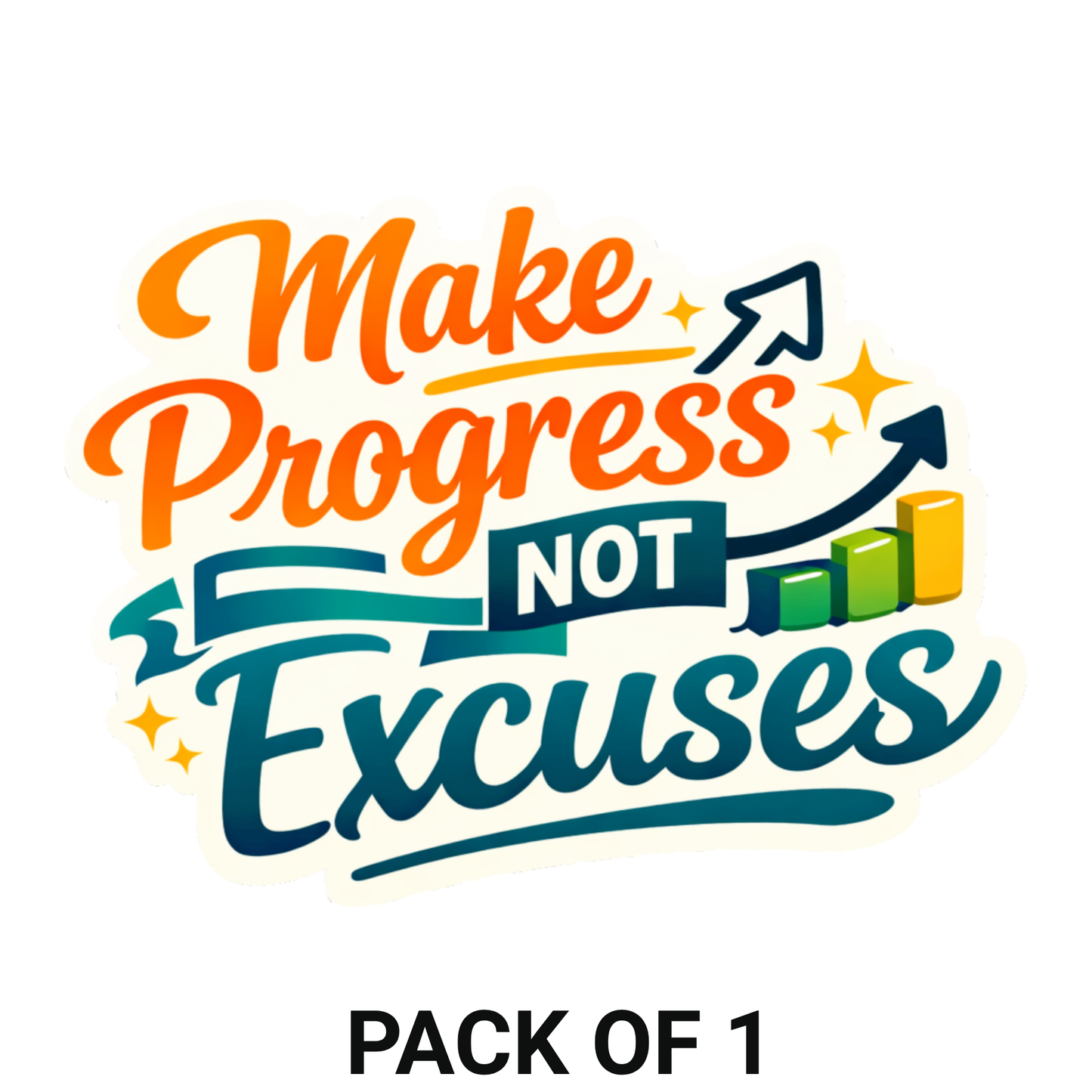 Smeeps Make Progress Not Excuses Sticker – 10.16 × 8.89 cm (4 × 3.5 Inch) Motivational Quote Vinyl Sticker | Waterproof UV Resistant Wash Proof Durable