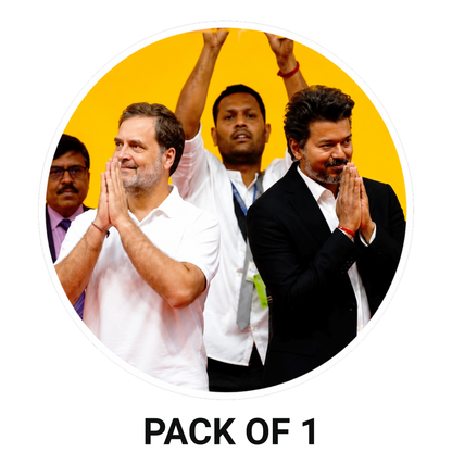 Thalapathy Vijay & Rahul Gandhi Round Sticker – 10.16 × 10.16 cm (4 × 4 Inch) Waterproof UV Resistant Vinyl Car & Bike Sticker for Car, Helmet, Laptop & Rear Glass | Premium Political Fan Art Decal Pack of 1