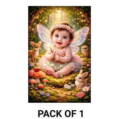 Smeeps Cute Fairy Baby Wall Poster – 20.32 × 13.21 cm (8 × 5.2 Inch) Magical Forest Theme Kids Decorative Poster | 300 GSM Non-Adhesive Nursery & Baby Room Wall Decor Poster for Home, Playroom & Daycare | Pack of 1