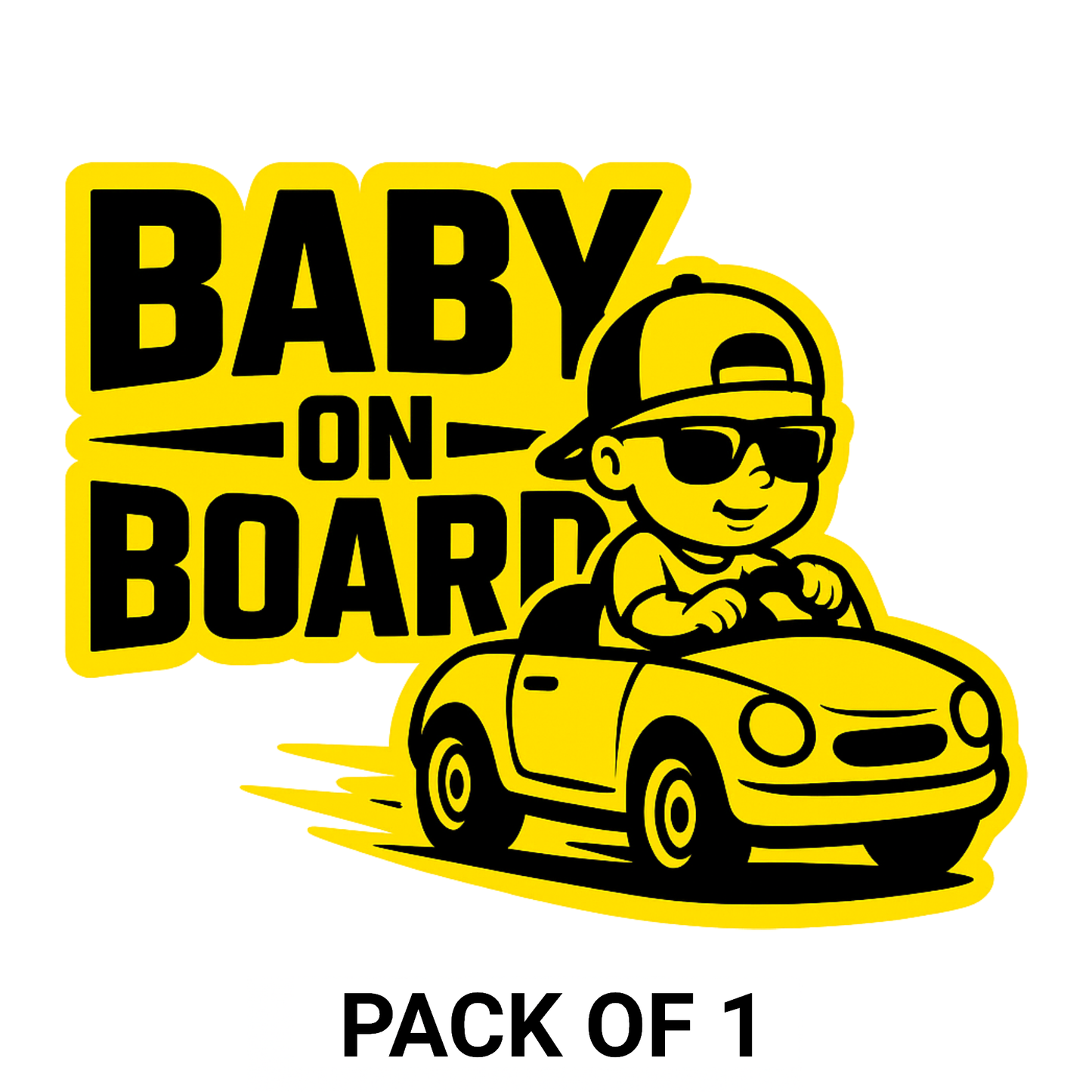 Smeeps Baby on Board Car Sticker – 14 x 12.7 cm Cute Baby Driving Car Theme – Yellow & Black Safety Decal