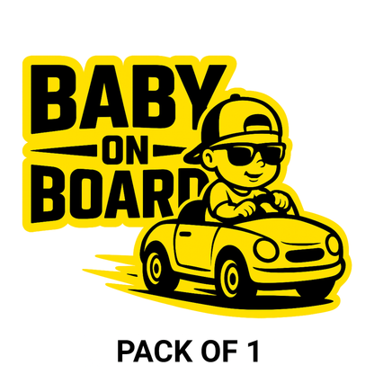 Smeeps Baby on Board Car Sticker – 14 x 12.7 cm Cute Baby Driving Car Theme – Yellow & Black Safety Decal