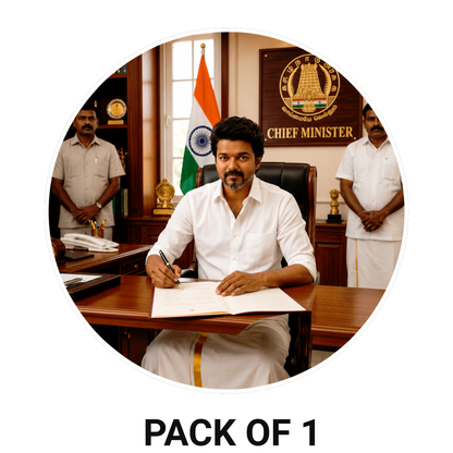 Thalapathy Vijay Chief Minister Round Sticker – 10.16 × 10.16 cm (4 × 4 Inch) Waterproof UV Resistant Vinyl Car & Bike Sticker for Car, Bike, Helmet & Laptop | Premium Fan Art Decal Pack of 1