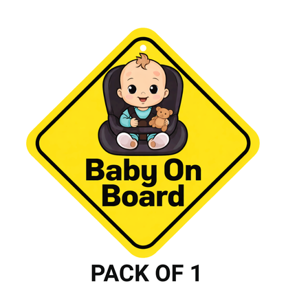 Smeeps Baby On Board Hanging Sign – 20.32 × 20.32 cm (8 × 8 Inch) Cute Baby Car Seat Waterproof Hanging Board with Suction Cup | Infant Safety Vehicle Warning Sign