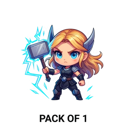 Smeeps Thunder Warrior Girl Sticker – 10.16 x 11.18 cm Chibi Superhero Vinyl Decal | Car, Bike, Laptop Waterproof Sticker