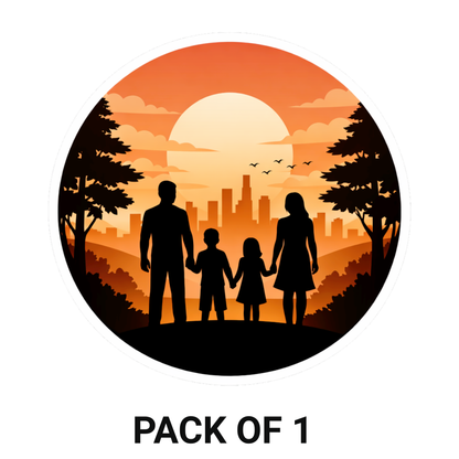 Smeeps Family Sunset City Vinyl Sticker – 10.42 × 10.42 cm (4.1 × 4.1 Inch) Waterproof Family Car Sticker for Rear Windshield & Car Body | UV Resistant | Wash Proof | Pack of 1