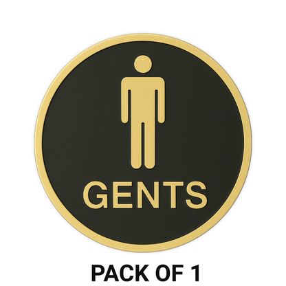 Smeeps “GENTS” Restroom Sign – Round 15.24 cm | Elegant Black & Gold Finish | Self-Adhesive | Waterproof & Durable | Ideal for Offices, Hotels, Cafés, and Commercial Use