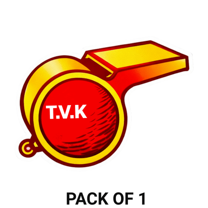 Smeeps TVK Whistle Symbol Sticker – 11.69 × 8.89 cm (4.6 × 3.5 Inch) Premium Vinyl Decal | Bold Red & Yellow TVK Design | Waterproof UV Resistant Wash Proof | Pack of 1