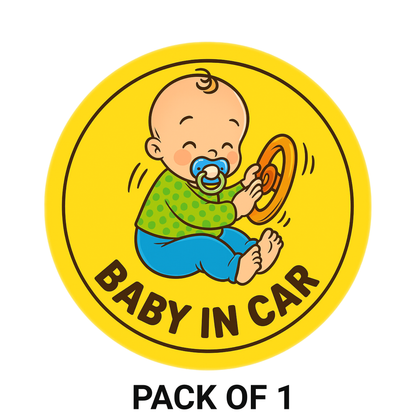 Smeeps Baby in Car Sticker – 15.24 cm Round | Funny Cartoon Baby with Steering Wheel | Bold Safety Sign for Vehicles