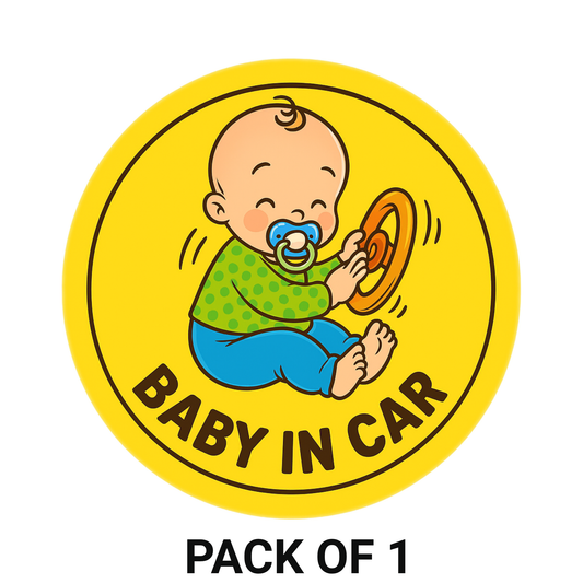 Smeeps Baby in Car Sticker – 15.24 cm Round | Funny Cartoon Baby with Steering Wheel | Bold Safety Sign for Vehicles