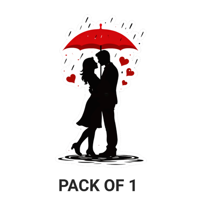 Smeeps Romantic Gradient Couple Under Umbrella Sticker – 10.16 × 6.35 cm (4 × 2.5 Inch) Premium Vinyl Decal | Love in Rain Silhouette Design | Waterproof UV Resistant Wash Proof | Pack of 1