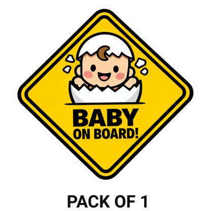 Smeeps Baby On Board Car Sticker – 12.96 × 12.7 cm (5.1 × 5 Inch) Waterproof Vinyl Safety Sticker for Cars | Cute Baby Egg Warning Decal | UV Resistant | Pack of 1