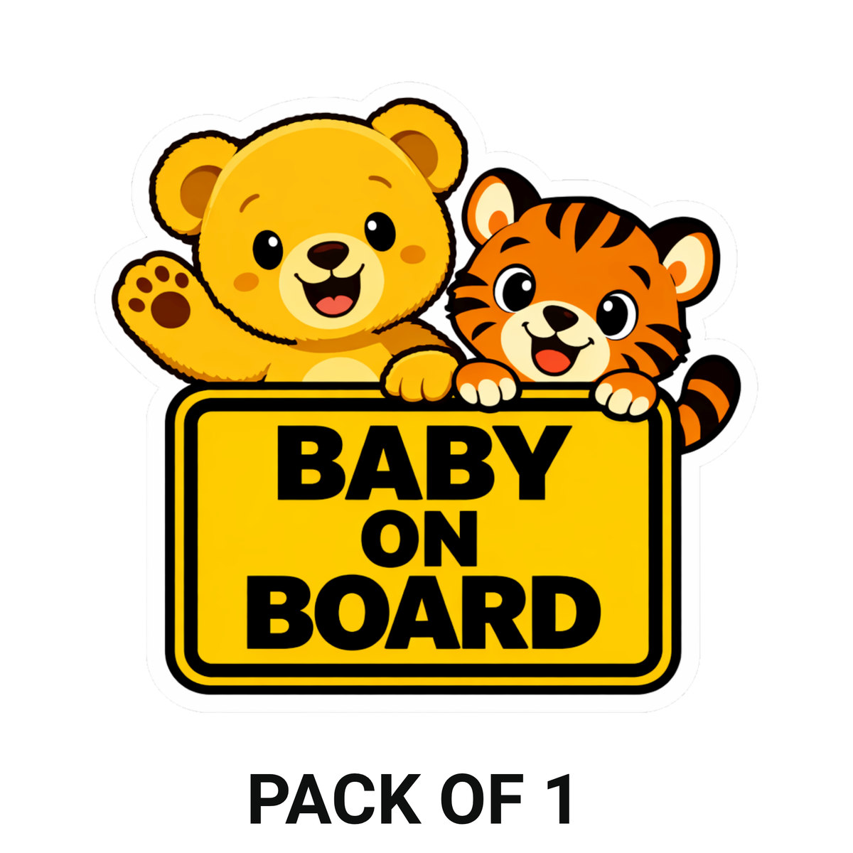 Smeeps Baby On Board Car Sticker – 13.97 × 13.21 cm (5.5 × 5.2 Inch) Waterproof Vinyl Safety Sticker for Cars | Cute Bear & Tiger Design | UV Resistant | Pack of 1