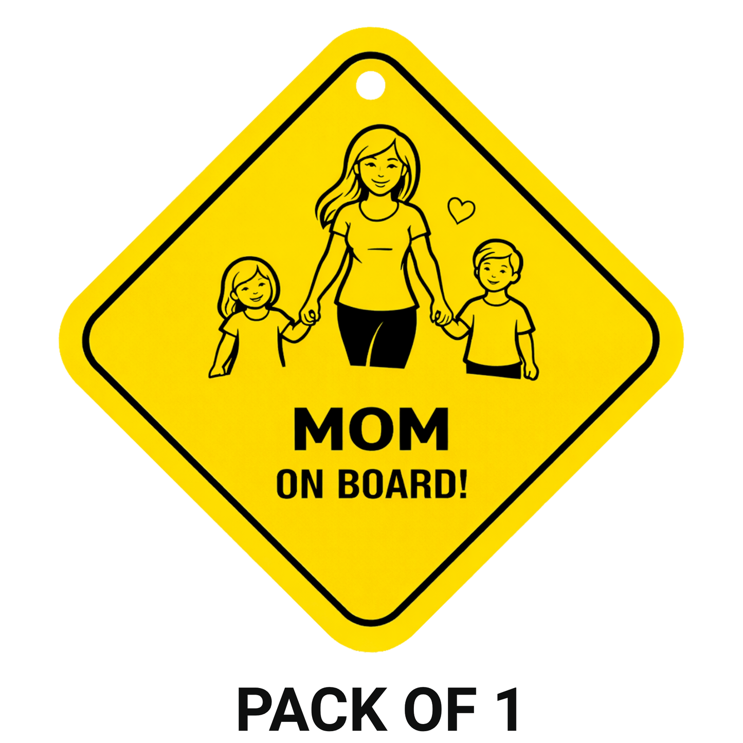 Smeeps Mom On Board Hanging Sign – 20.32 × 20.32 cm (8 × 8 Inch) Waterproof Family Safety Car Hanging Board with Suction Cup | Mom & Kids Design