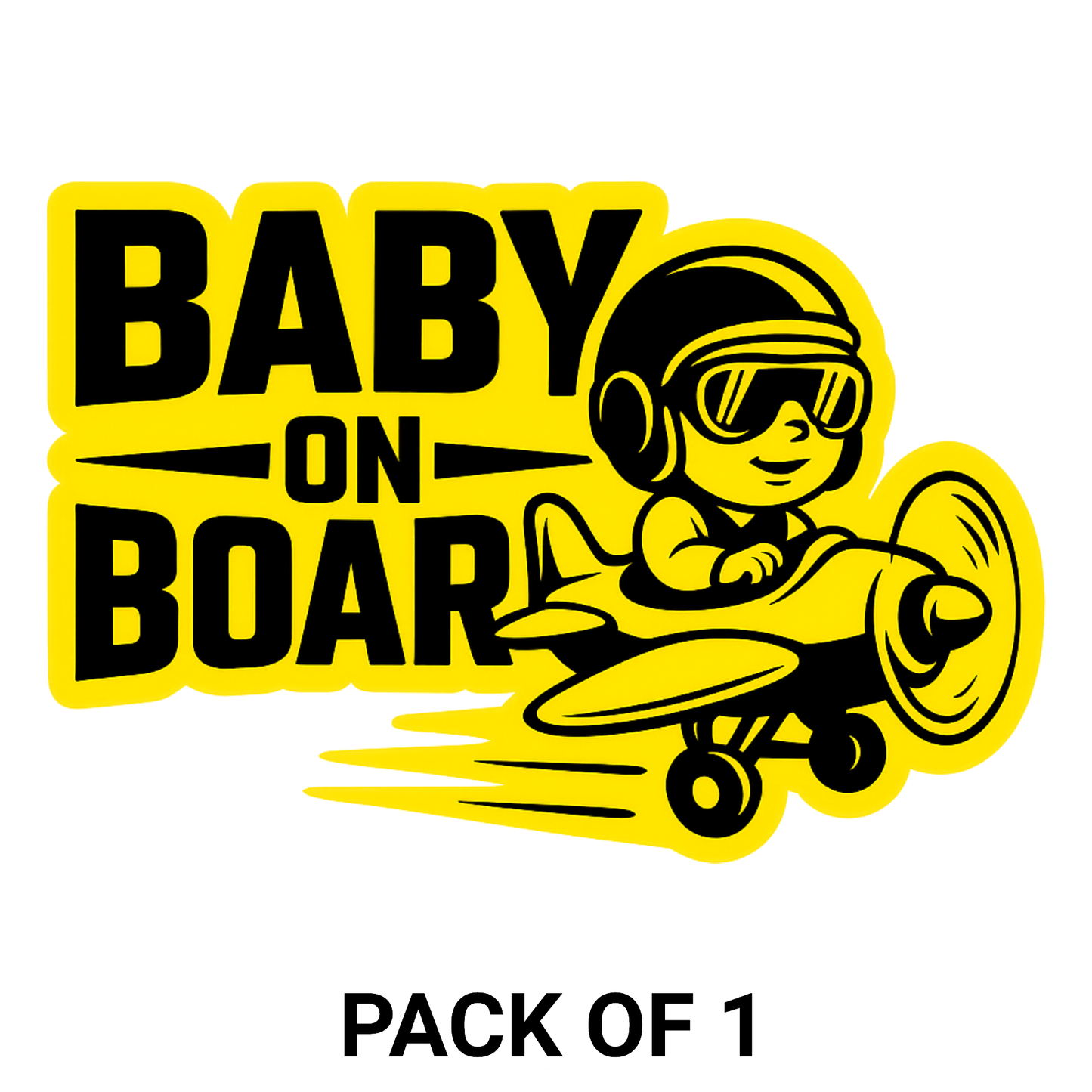 Smeeps Baby On Board Sticker – 14 x 12.7 cm Airplane Pilot Theme Car Safety Decal | Bright Yellow & Black | Waterproof & UV-Resistant Vinyl