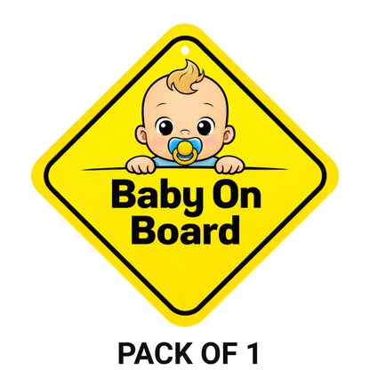 Smeeps Baby On Board Hanging Sign – 20.32 × 20.32 cm (8 × 8 Inch) Cute Baby Face Waterproof Car Hanging Board with Suction Cup | Infant Safety Vehicle Warning Sign
