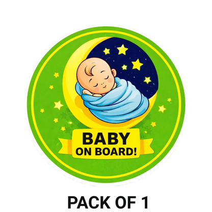 Smeeps Baby On Board Car Sticker – 14 × 14 cm (5.5 × 5.5 Inch) Sleeping Baby Design Green Round Vinyl Decal | Waterproof UV Resistant Car Safety Sticker