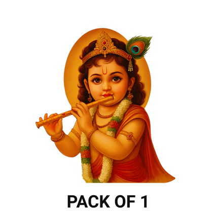 Smeeps Bal Krishna Sticker – 10.16 x 8.89 cm Car & Bike Vinyl Decal | Divine Baby Krishna Flute Design | Waterproof & Durable