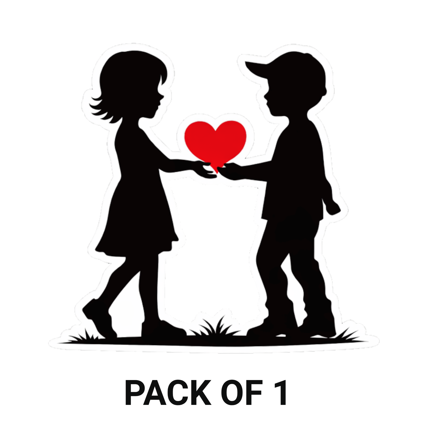Smeeps Cute Kids Love Heart Sticker – 10.16 × 9.40 cm (4 × 3.7 Inch) Premium Vinyl Decal | Boy & Girl Silhouette Heart Design | Waterproof UV Resistant Wash Proof | Pack of 1