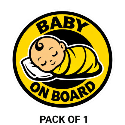 Smeeps Baby On Board Car Sticker – 14.23 × 14.23 cm (5.6 × 5.6 Inch) Waterproof Vinyl Safety Sticker for Cars | Sleeping Baby Round Warning Decal | UV Resistant | Pack of 1