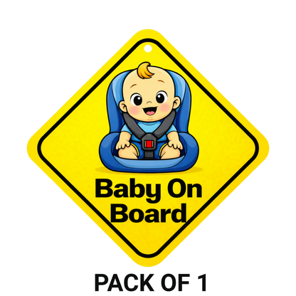 Smeeps Baby On Board Hanging Sign – 20.32 × 20.32 cm (8 × 8 Inch) Cute Baby Car Seat Waterproof Car Hanging Board with Suction Cup | Baby Safety Vehicle Warning Sign