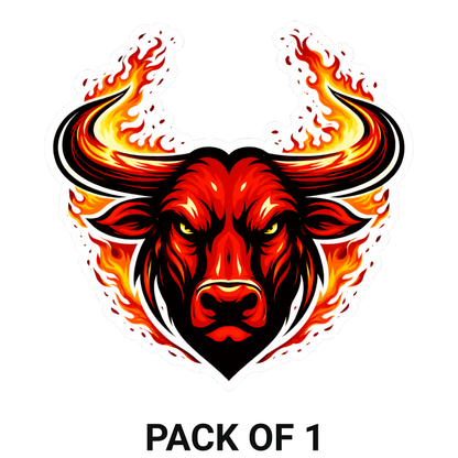 Smeeps Flaming Bull Face Vinyl Sticker – 10.16 × 10.16 cm (4 × 4 Inch) Waterproof Bike & Car Sticker | Fire Horn Bull Decal | UV Resistant Wash Proof | Pack of 1