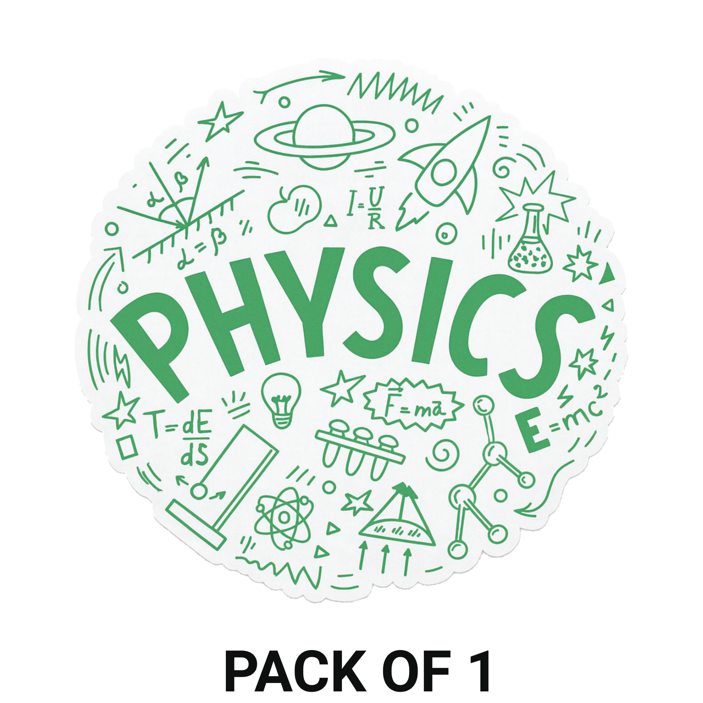 Smeeps Physics Lab Sticker – 11.43 x 11.43 cm Round Science Doodle Design | Classroom & Notebook Vinyl Decal | Waterproof & UV Resistant