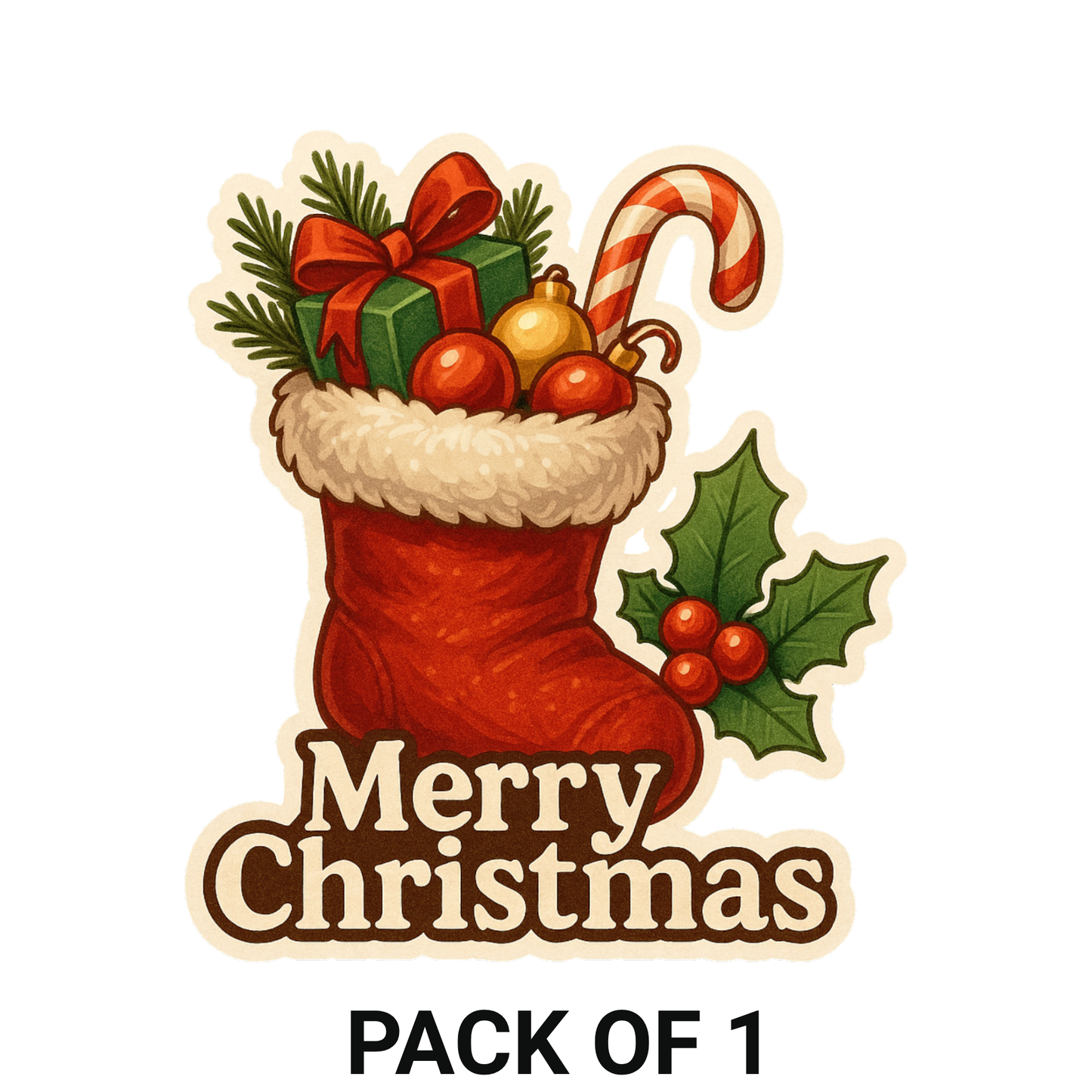 Smeeps Merry Christmas Sticker – Festive Stocking Gift Design | 10.16 x 9.66 cm Vinyl Decal | Holiday Decoration, Waterproof & Durable