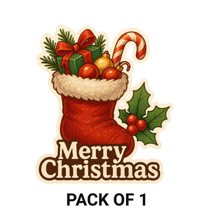 Smeeps Merry Christmas Sticker – Festive Stocking Gift Design | 10.16 x 9.66 cm Vinyl Decal | Holiday Decoration, Waterproof & Durable