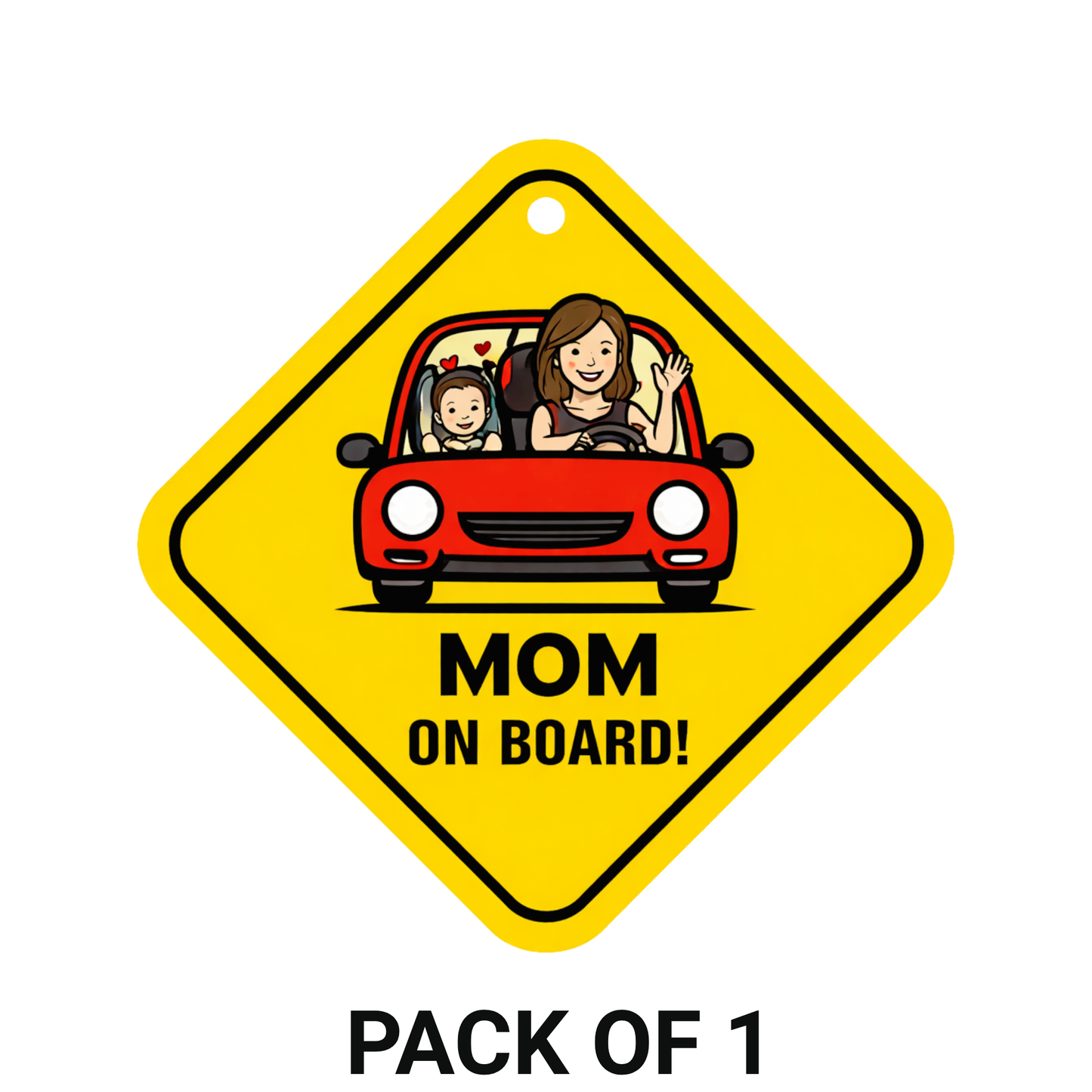 Smeeps Mom On Board Hanging Sign – 20.32 × 20.32 cm (8 × 8 Inch) Mom Driving with Child Waterproof Car Hanging Board with Suction Cup | Family Safety Vehicle Warning Sign Pack of 1