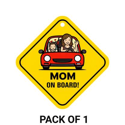 Smeeps Mom On Board Hanging Sign – 20.32 × 20.32 cm (8 × 8 Inch) Mom Driving with Child Waterproof Car Hanging Board with Suction Cup | Family Safety Vehicle Warning Sign Pack of 1