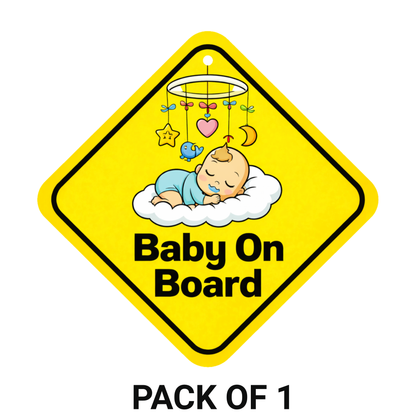 Smeeps Baby On Board Hanging Sign – 20.32 × 20.32 cm (8 × 8 Inch) Sleeping Baby Waterproof Car Hanging Board with Suction Cup | Cute Infant Safety Vehicle Warning Sign